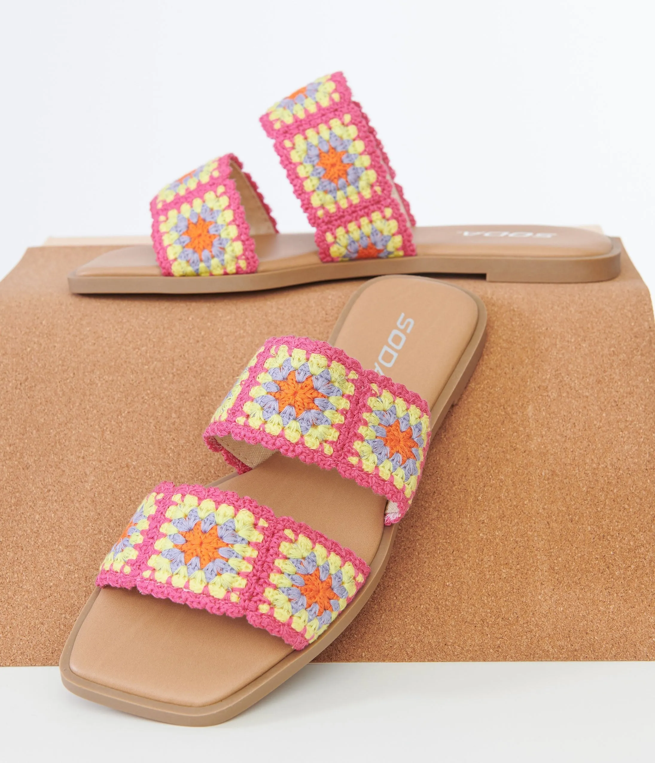 1970s Pink Crochet Square Sandals