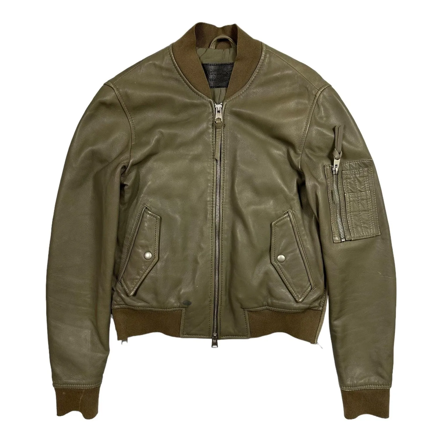 All Saints Avalon Green Leather Bomber Jacket