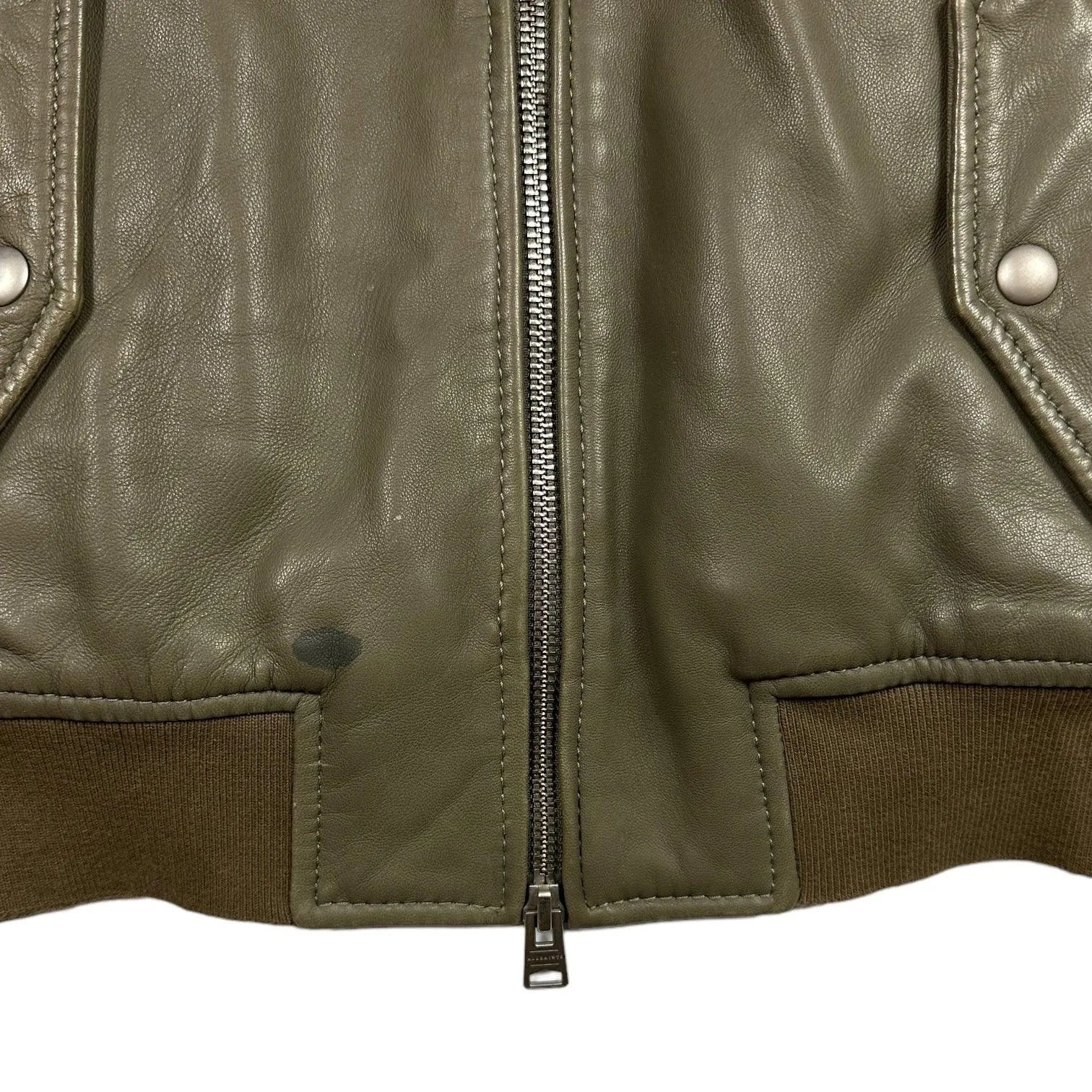 All Saints Avalon Green Leather Bomber Jacket