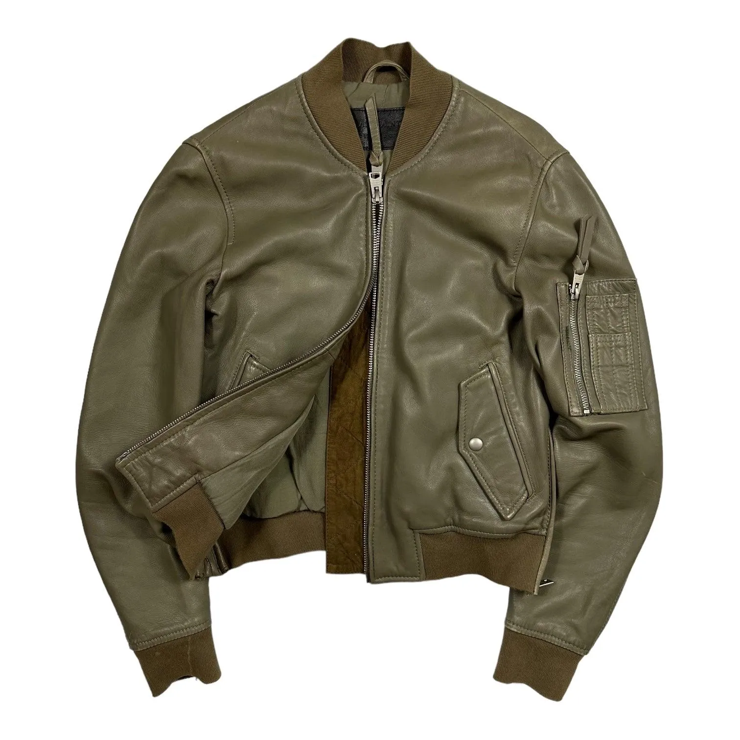 All Saints Avalon Green Leather Bomber Jacket