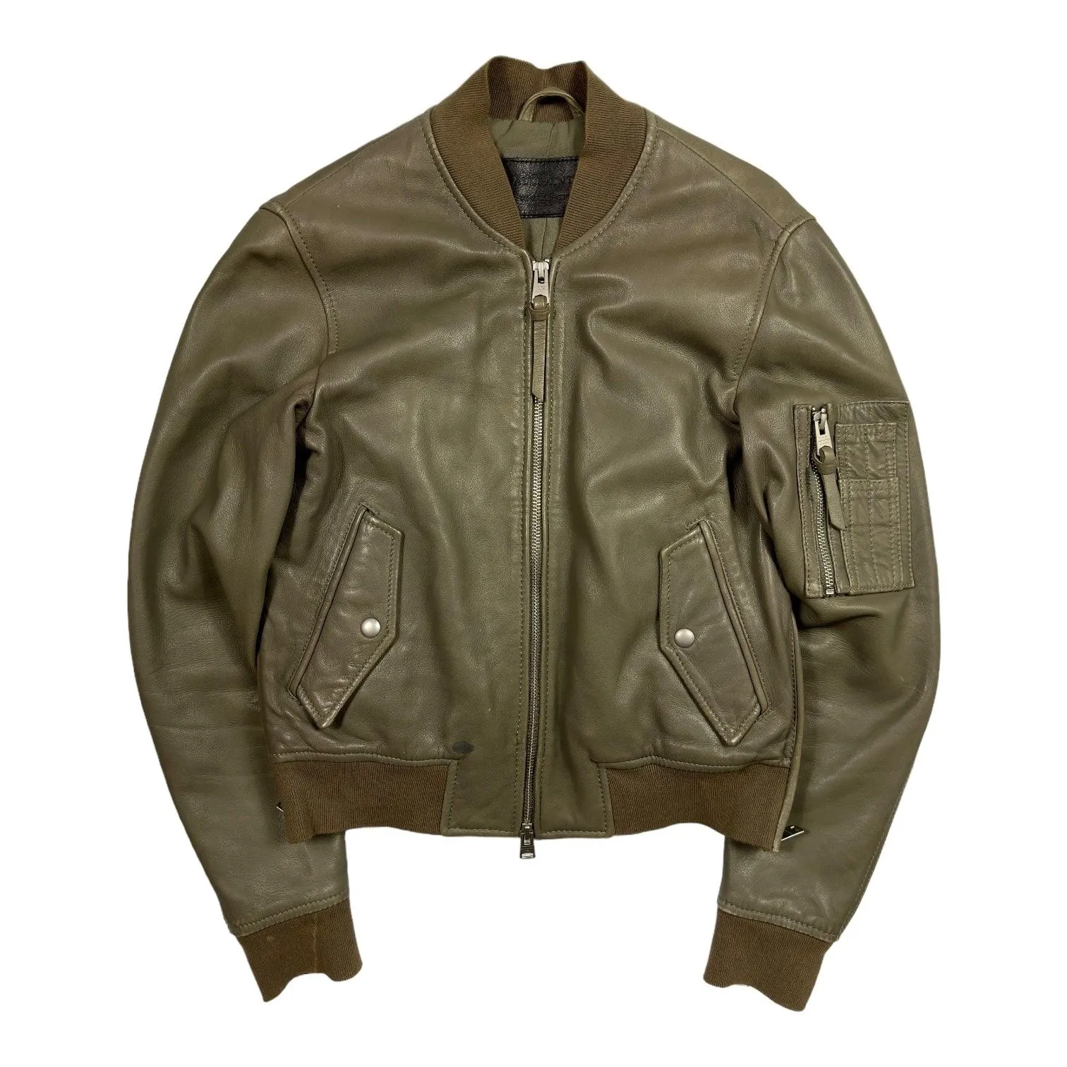 All Saints Avalon Green Leather Bomber Jacket