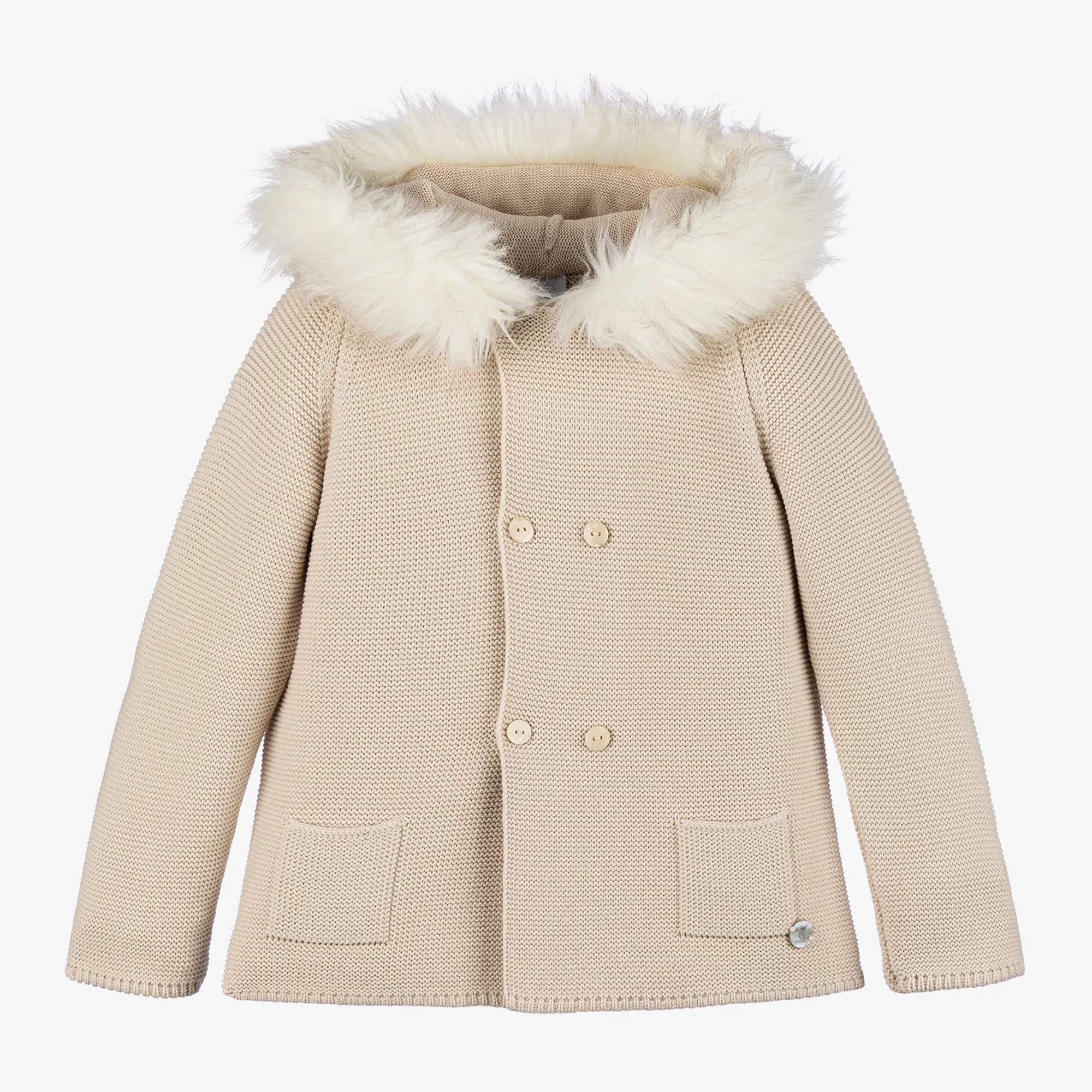 Beige Knitted Hooded Coat