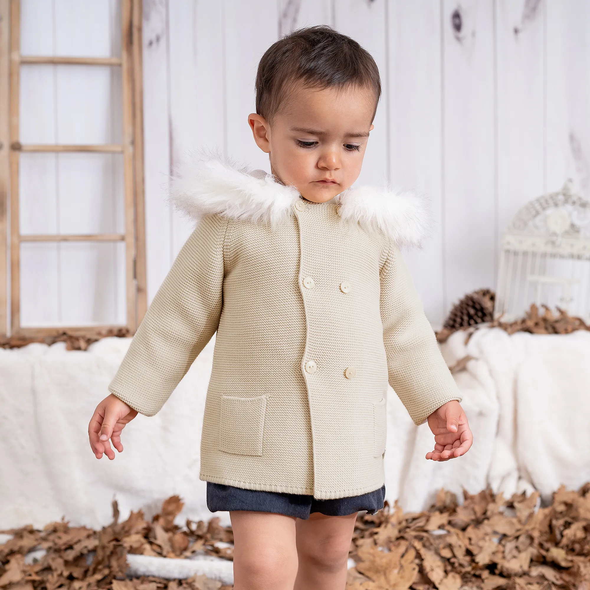 Beige Knitted Hooded Coat