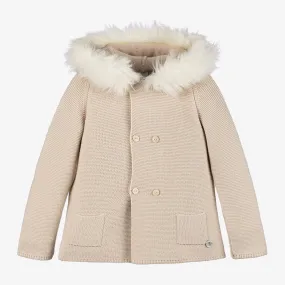 Beige Knitted Hooded Coat