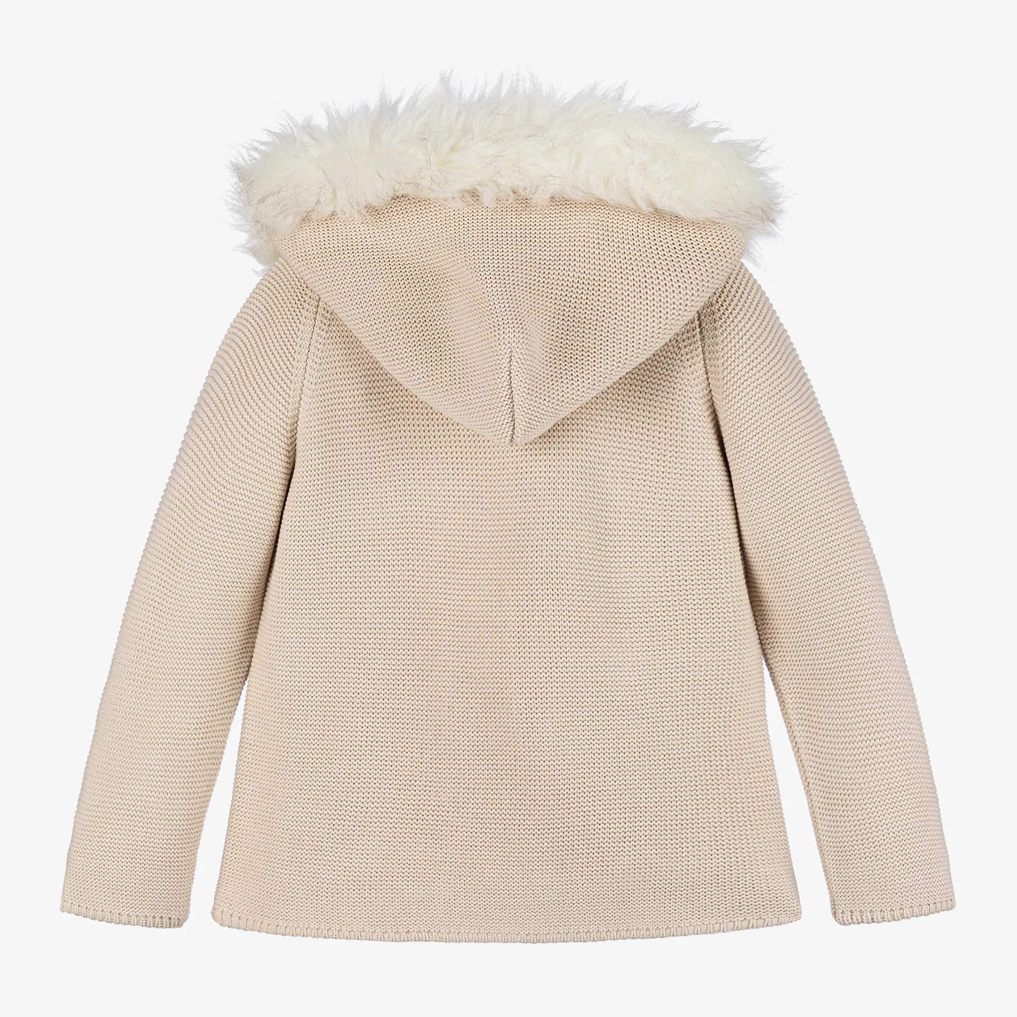 Beige Knitted Hooded Coat