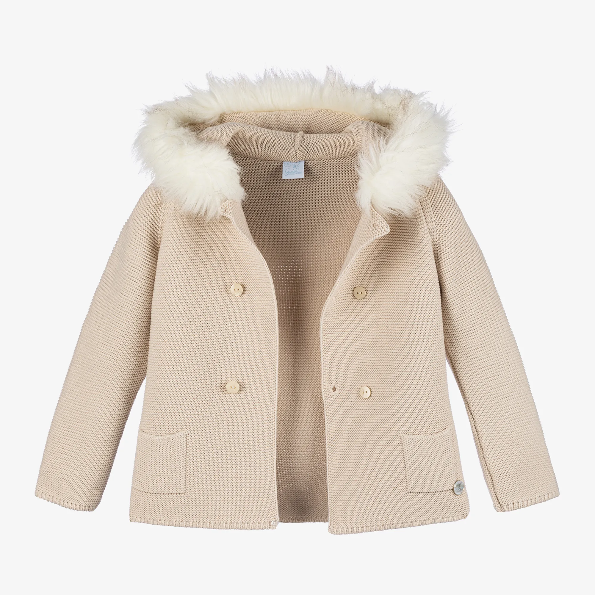 Beige Knitted Hooded Coat