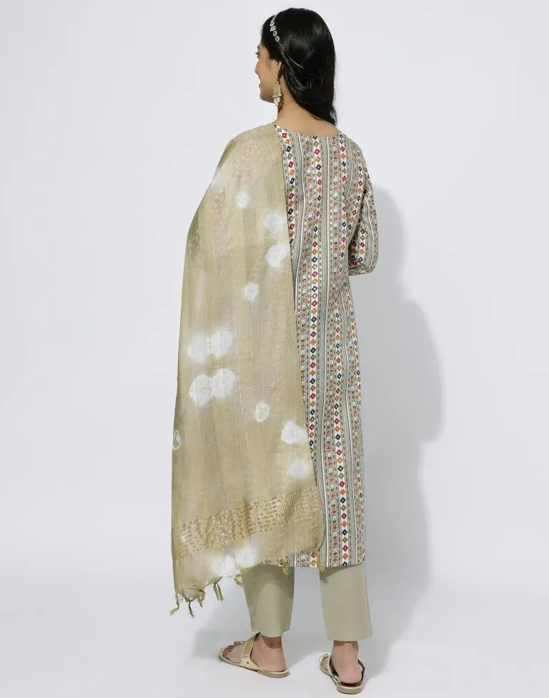 Beige Printed Straight Kurti With Pant And Dupatta