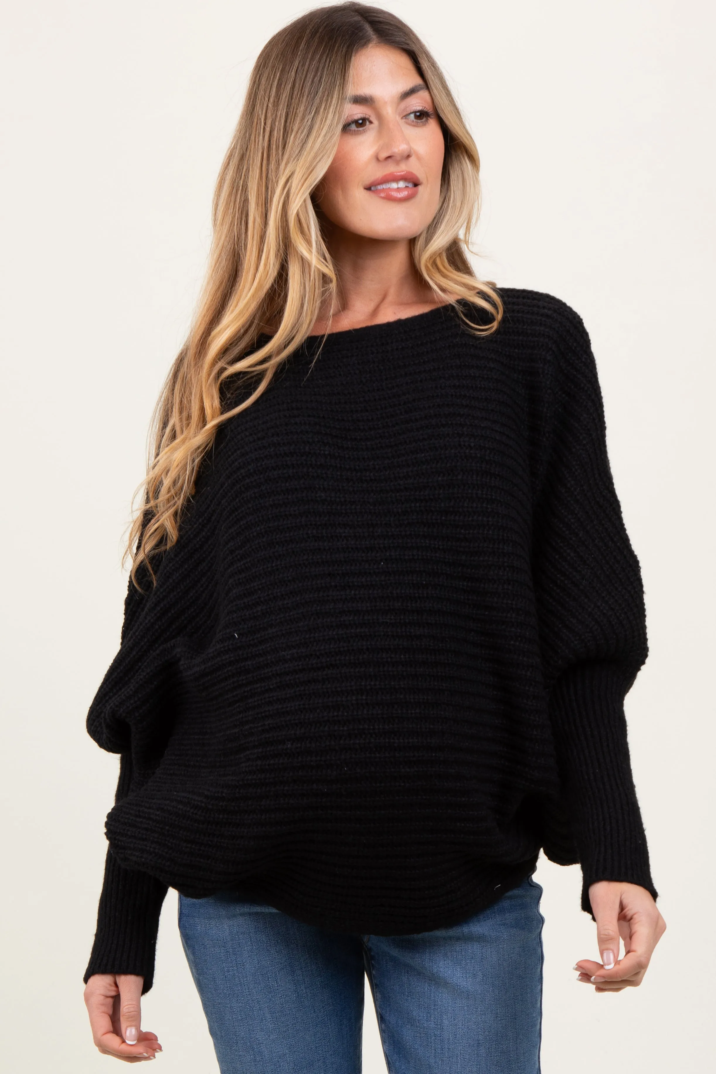 Black Chunky Knit Dolman Sleeve Oversized Maternity Sweater