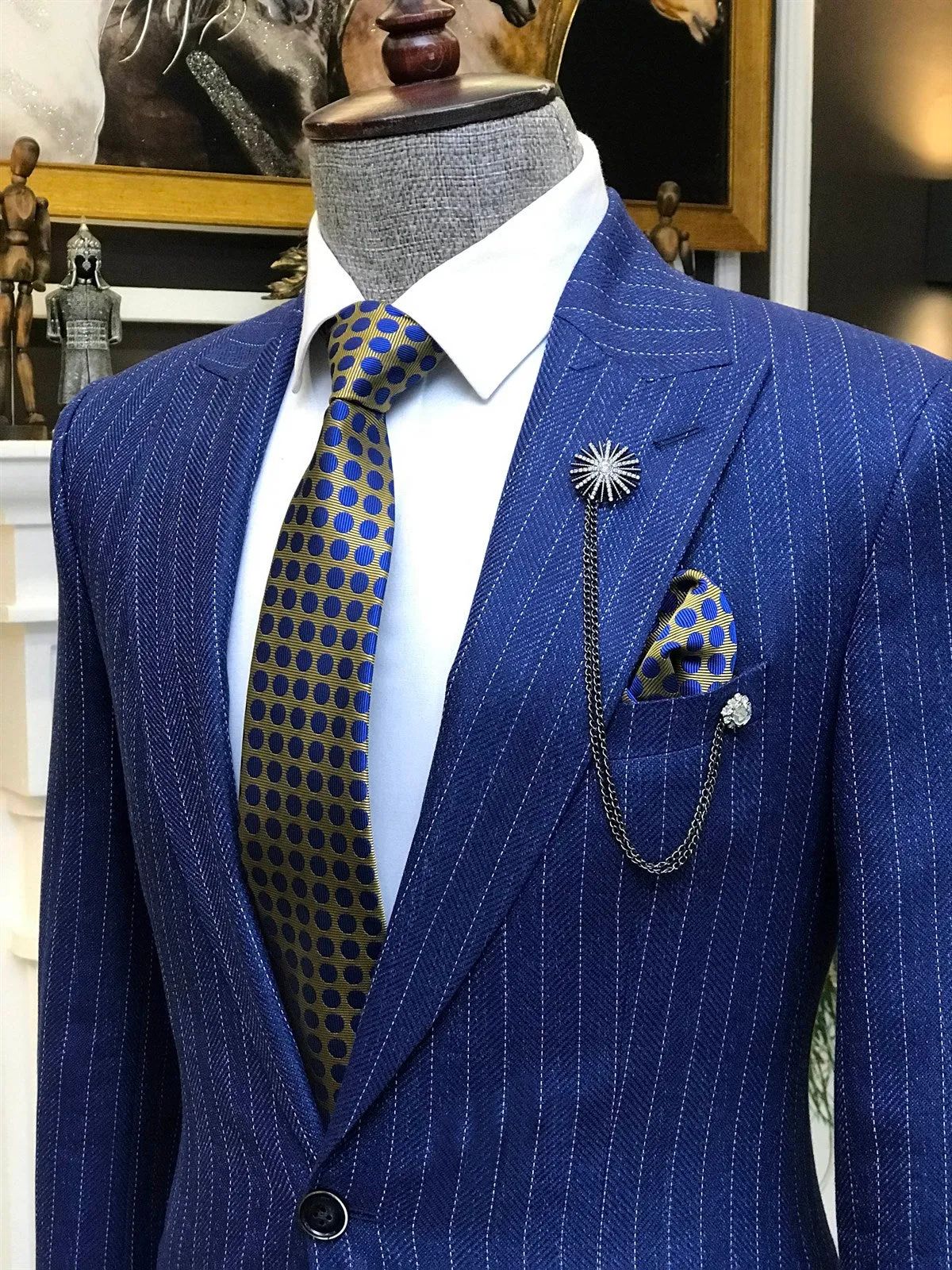 Bojoni Navy Striped Slim-Fit Suit 2-Piece