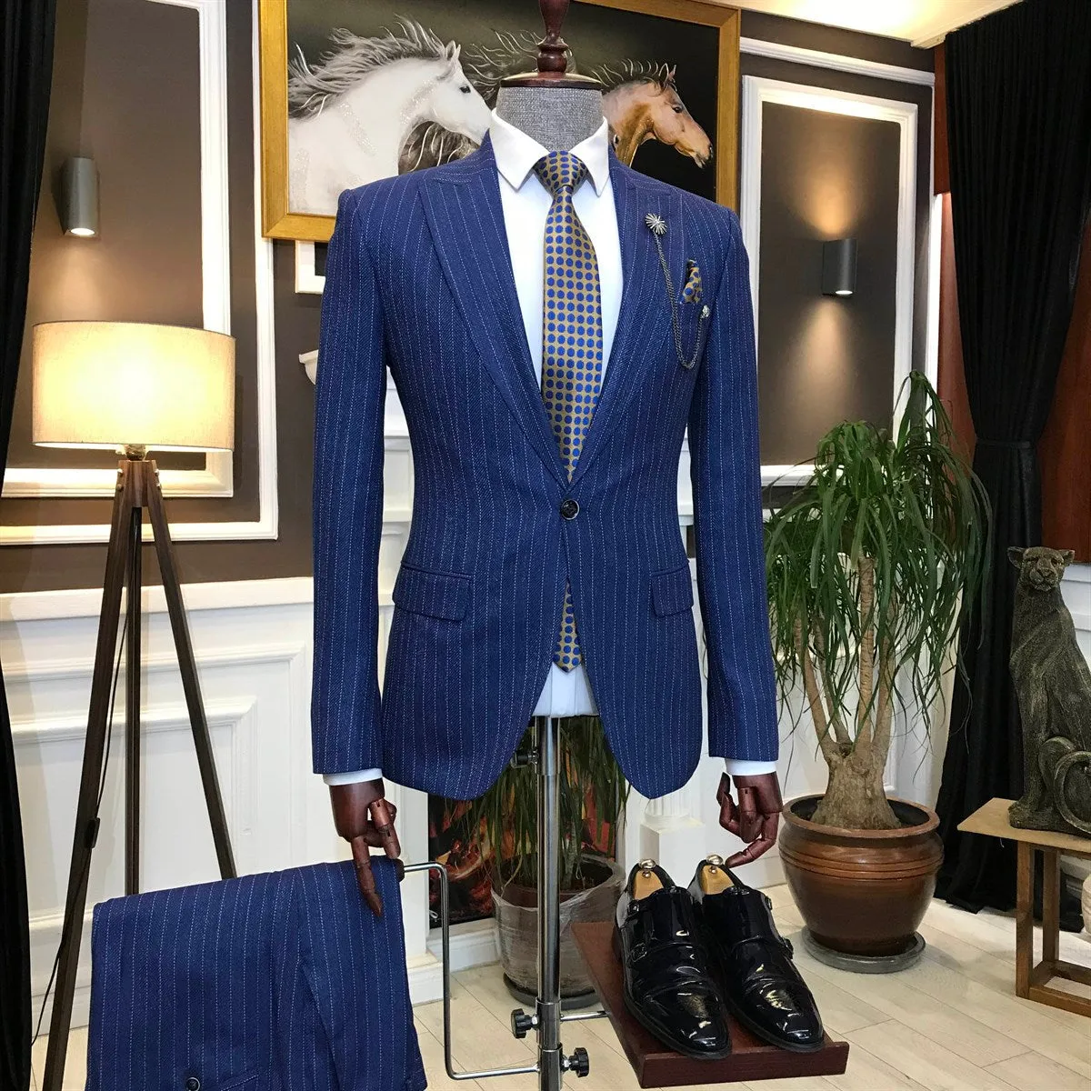 Bojoni Navy Striped Slim-Fit Suit 2-Piece