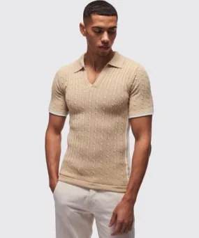 boohoo Mens Muscle Fit V Neck Knitted Polo Shirt