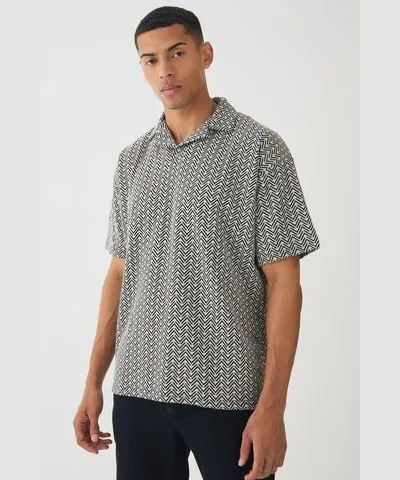 boohoo Mens Oversized Revere Stripe Polo