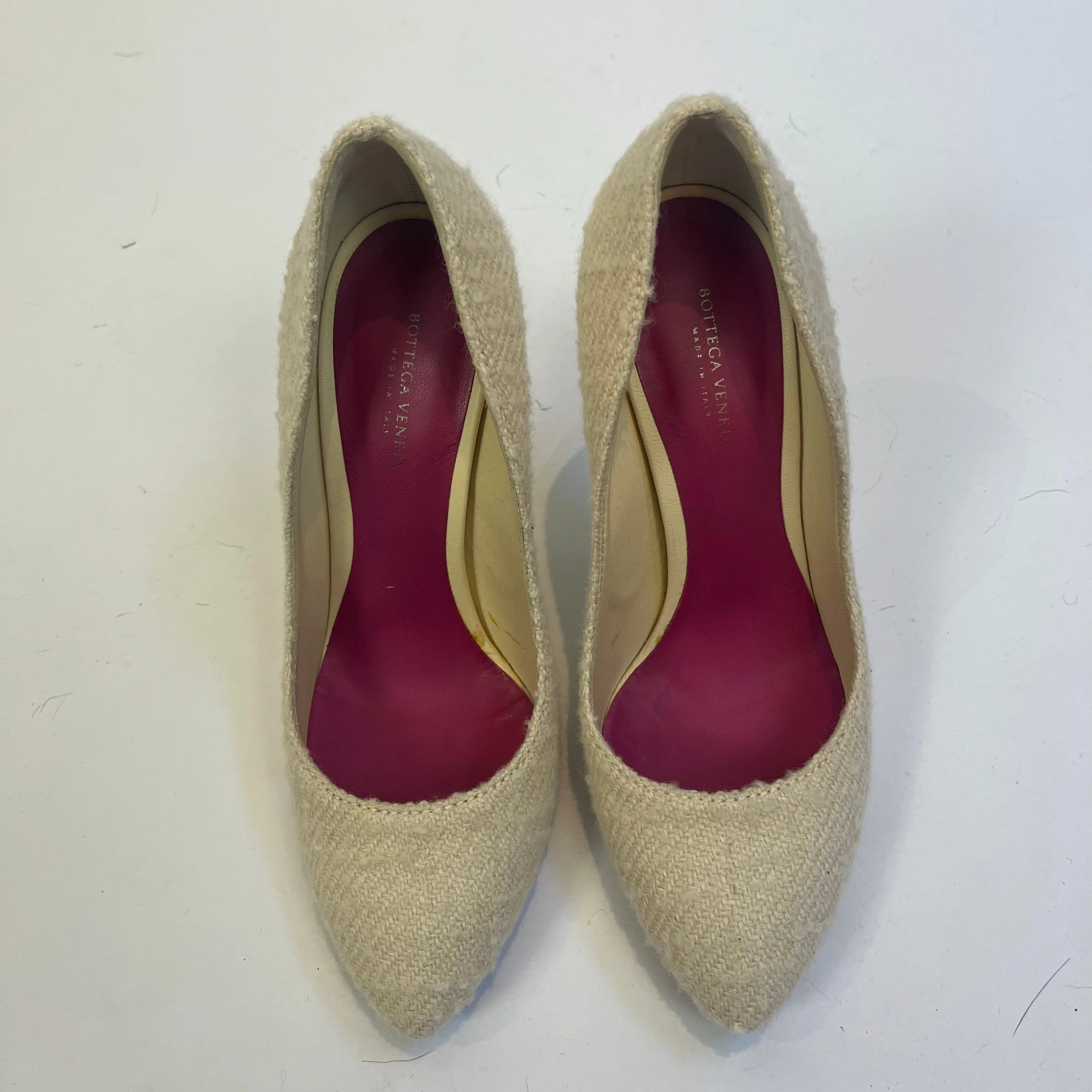 Bottega Veneta Cream Wool Glitter Heel Pumps 37.5