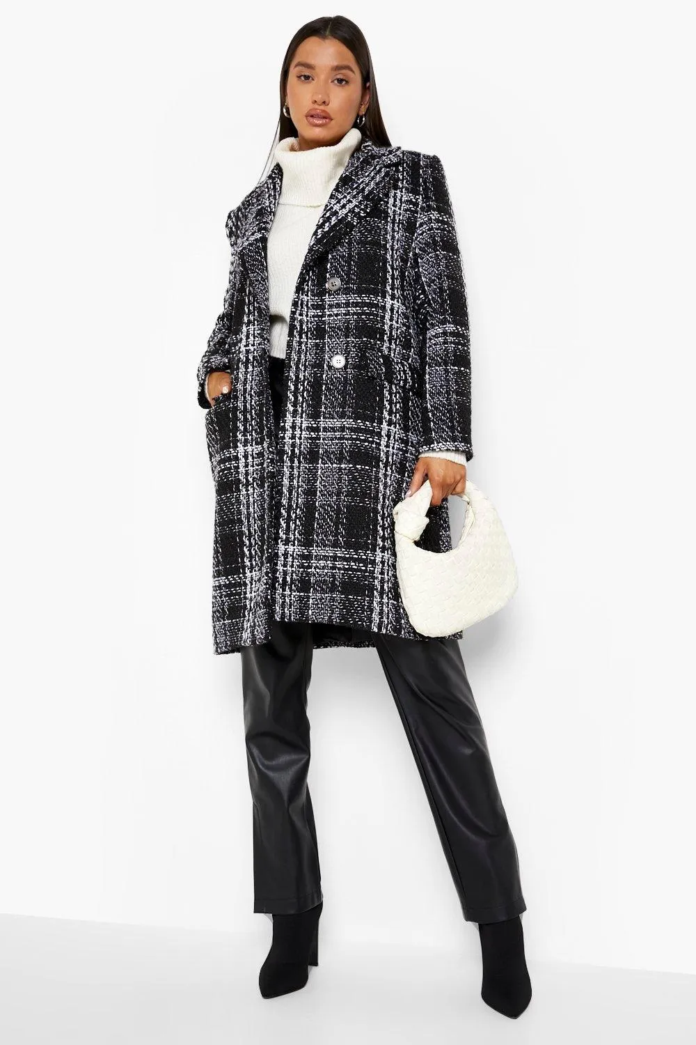 Boucle Check Wool Look Coat