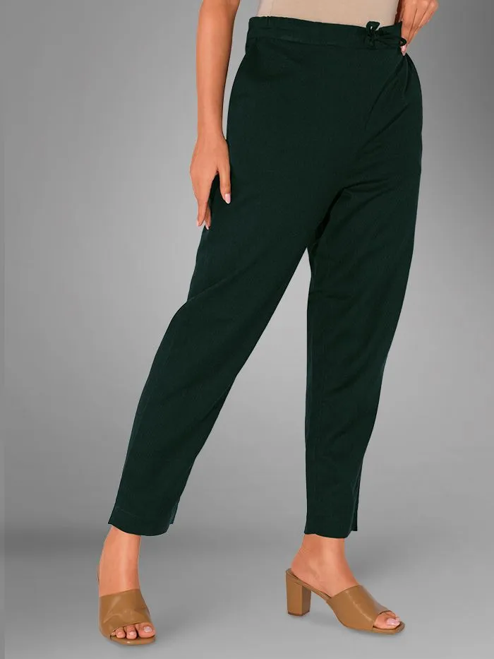 Buy Bottle Green Solid Straight-Fit Cotton Pant Online in India -Beyoung