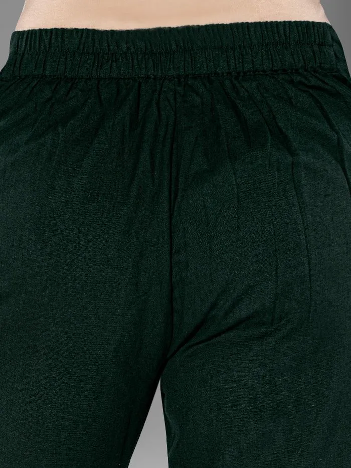 Buy Bottle Green Solid Straight-Fit Cotton Pant Online in India -Beyoung