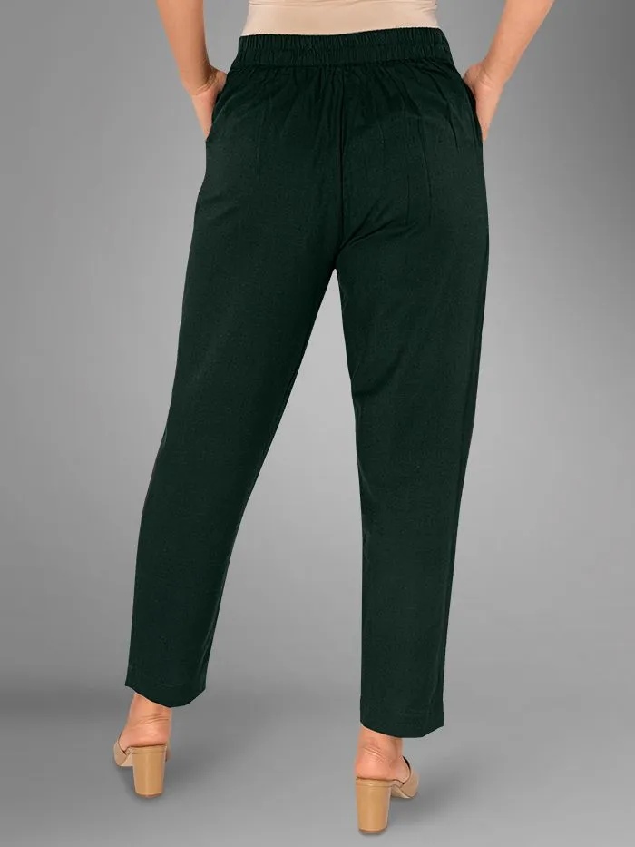 Buy Bottle Green Solid Straight-Fit Cotton Pant Online in India -Beyoung