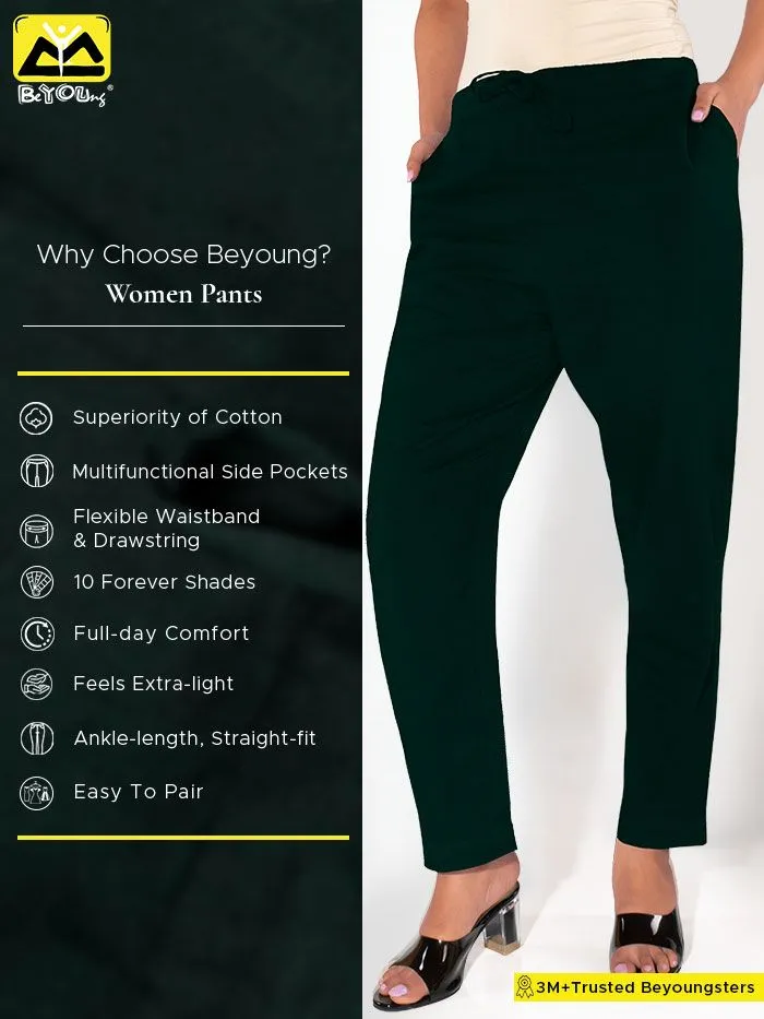 Buy Bottle Green Solid Straight-Fit Cotton Pant Online in India -Beyoung