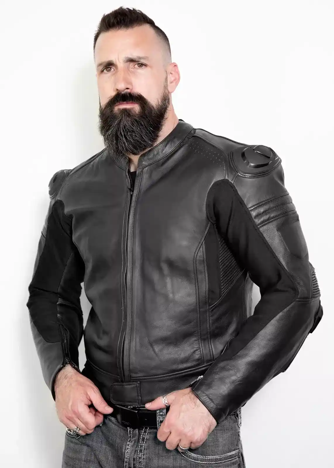 Buy Mens Black Motorcycle Leather Jacket with Armor