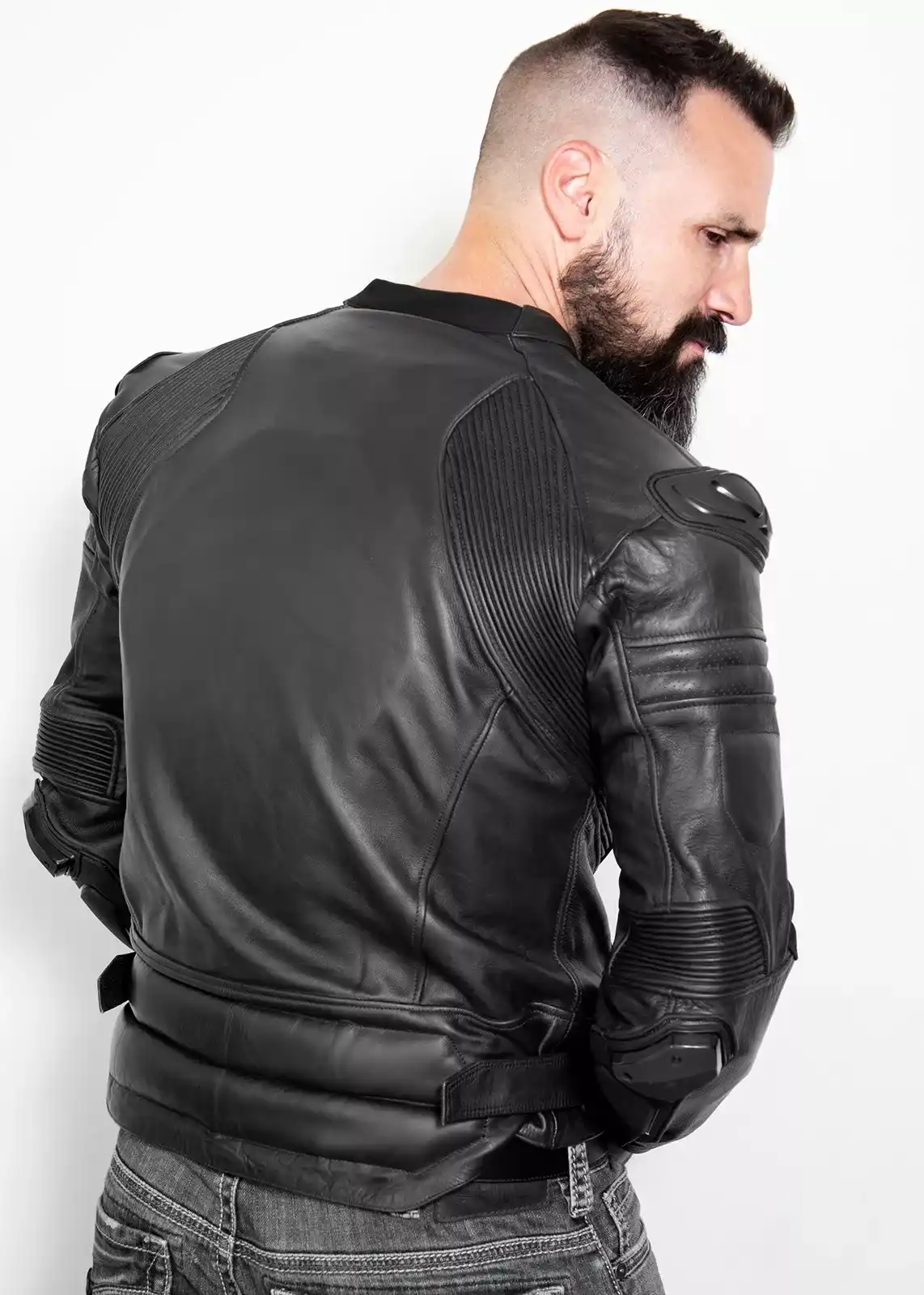 Buy Mens Black Motorcycle Leather Jacket with Armor