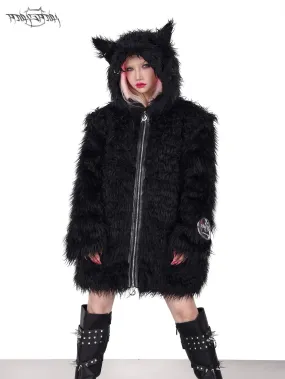 Cat-eared Devil Hooded ZIP-Up Fur Coat