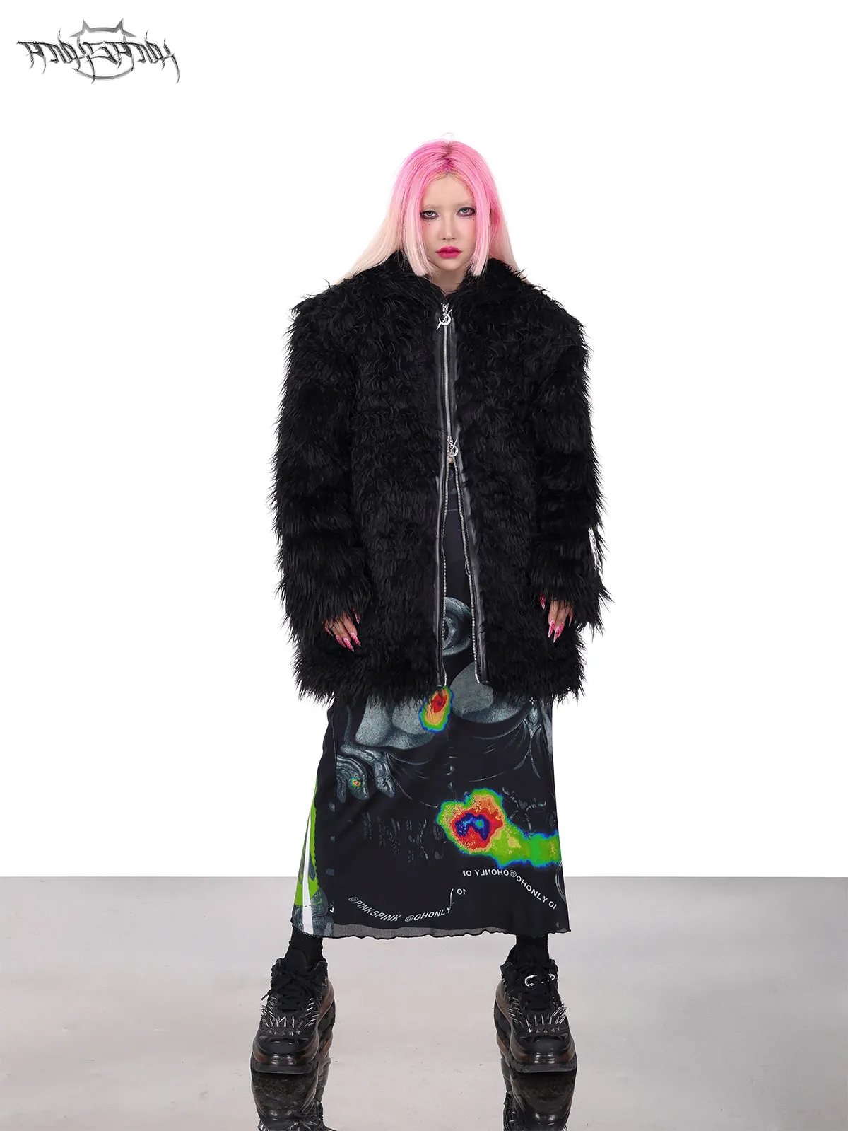 Cat-eared Devil Hooded ZIP-Up Fur Coat