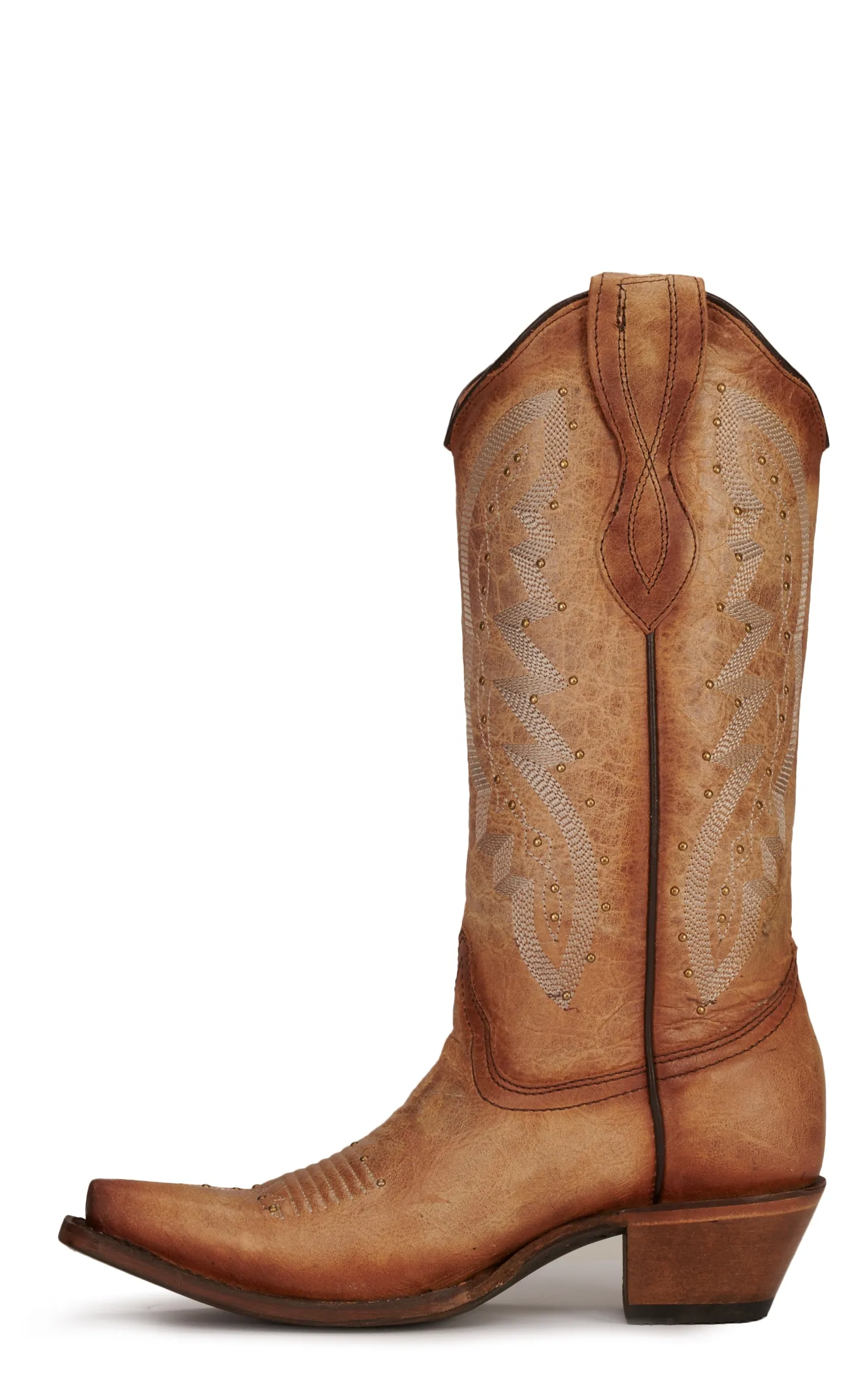 Circle G by Corral Women's Tan with Studs and Embroidery Snip Toe Cowboy Boots