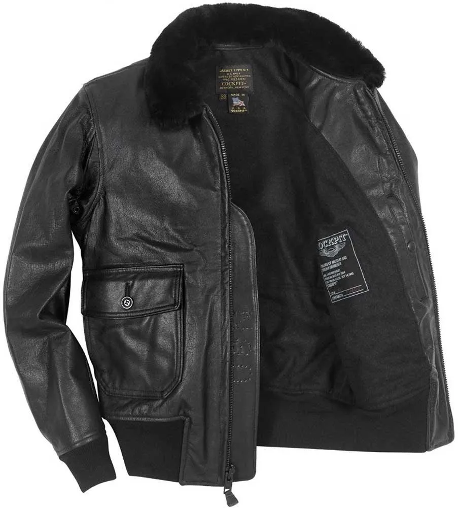 Cockpit USA Mens USN Submariner G-1 Leather Flight Jacket (Black)