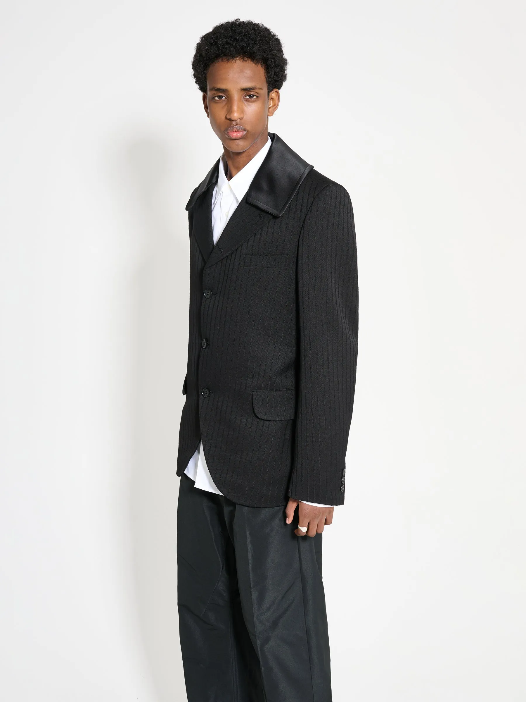 Comme des Garçons Homme Plus Contrast Lapel Jacket Wool Dobby Stripe Black