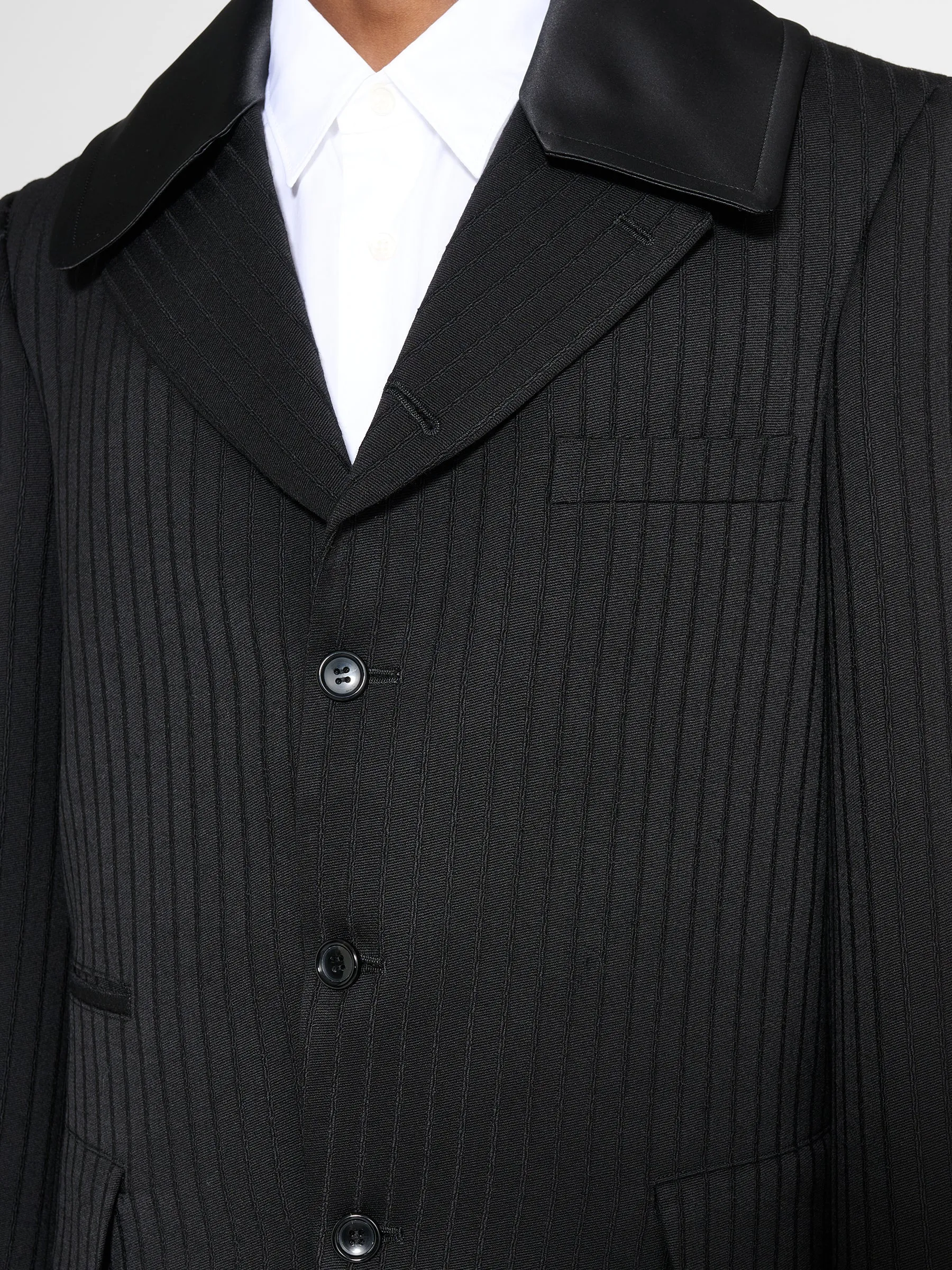 Comme des Garçons Homme Plus Contrast Lapel Jacket Wool Dobby Stripe Black