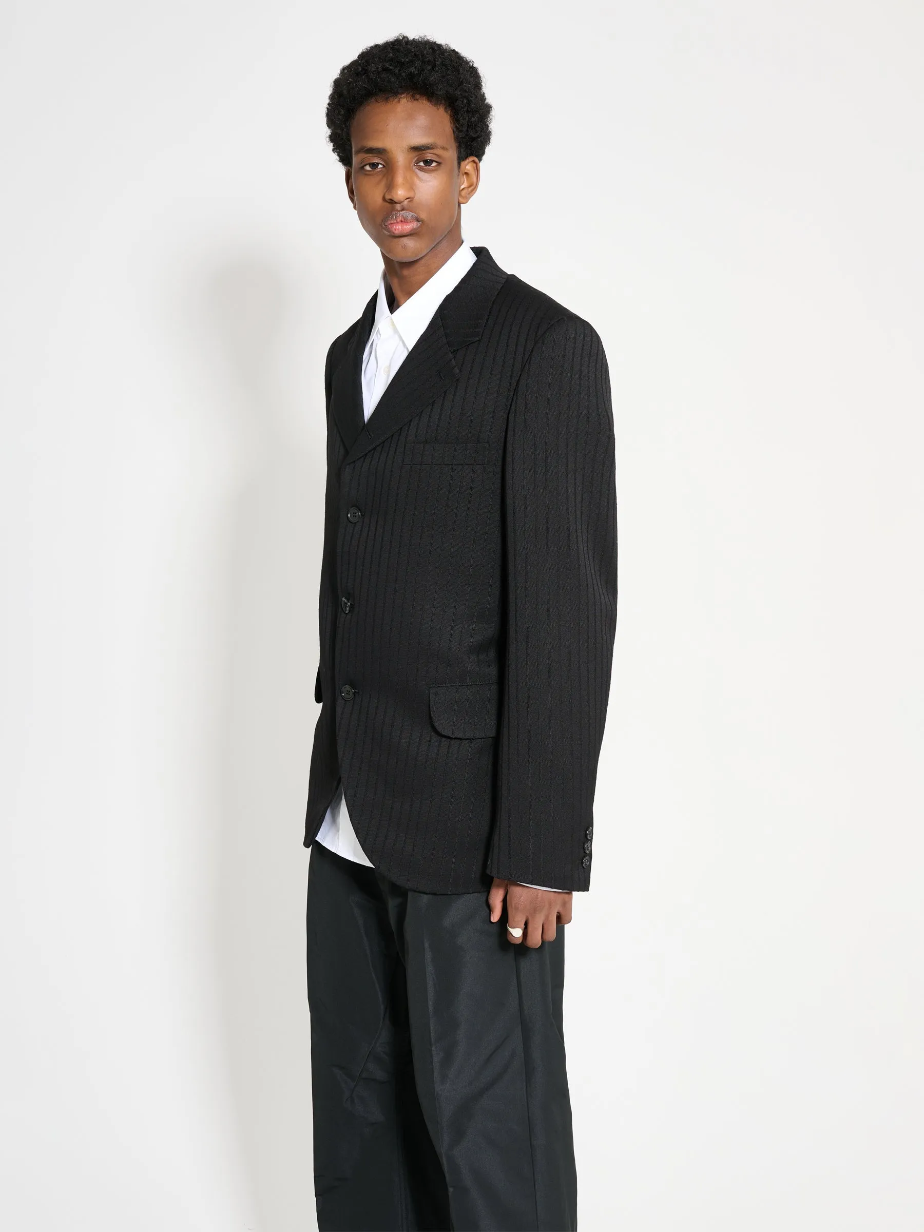 Comme des Garçons Homme Plus Contrast Lapel Jacket Wool Dobby Stripe Black