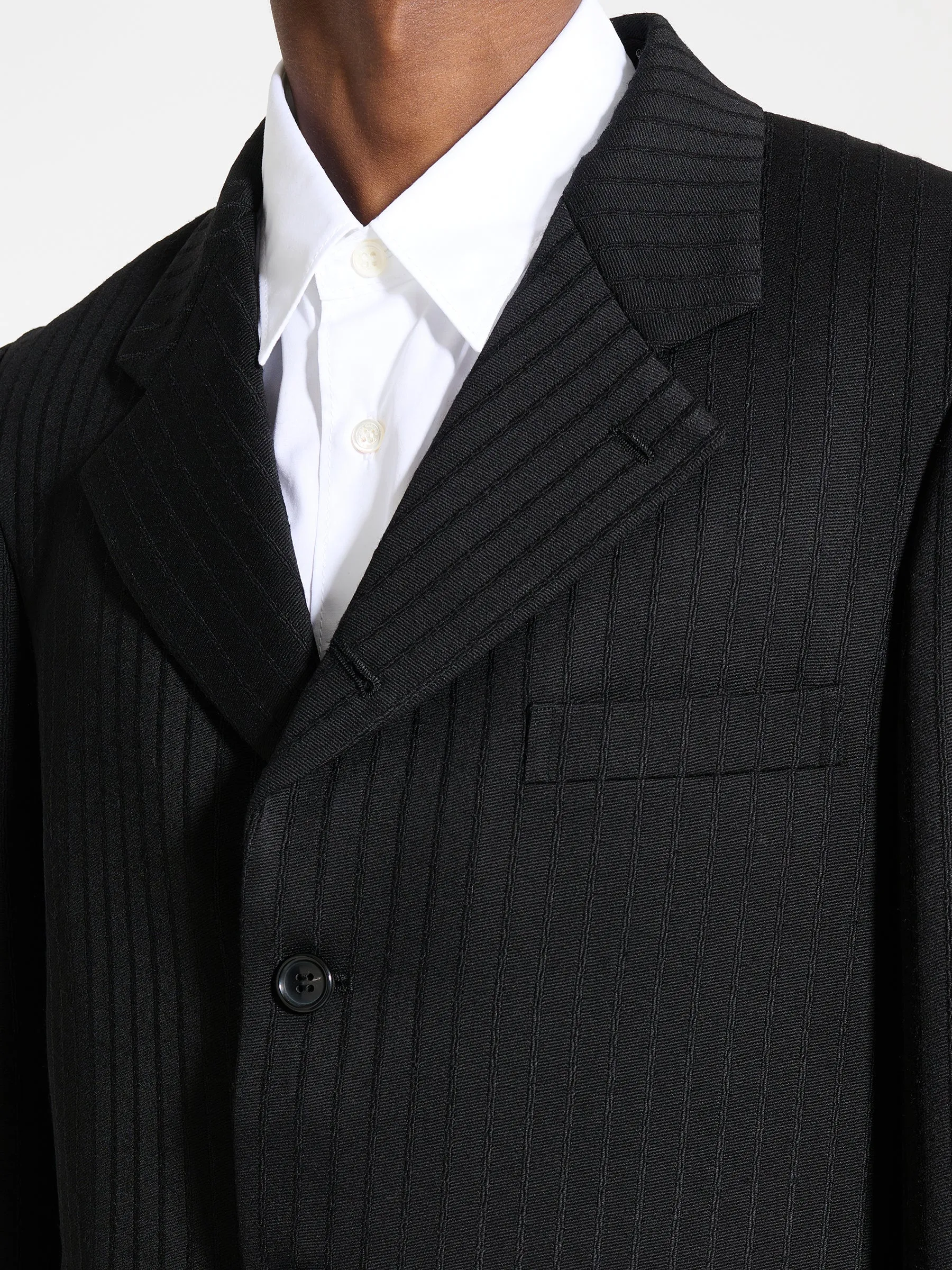 Comme des Garçons Homme Plus Contrast Lapel Jacket Wool Dobby Stripe Black