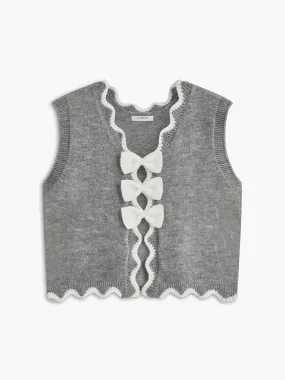 Contrast Wave Trim Bow-Decor Sweater Vest