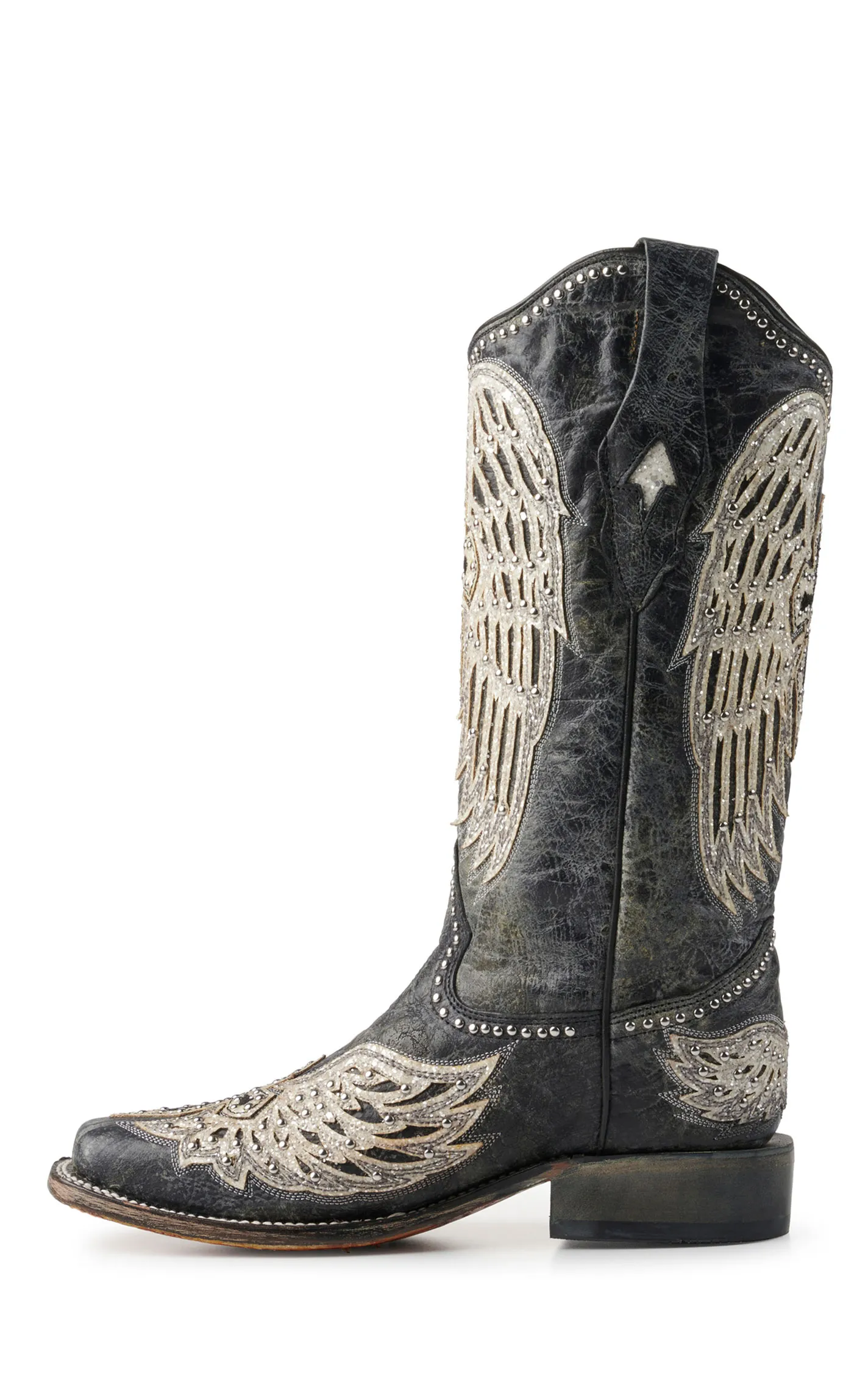 Corral Women's Distressed Black with Cross & Wings Square Toe Cowboy Boots