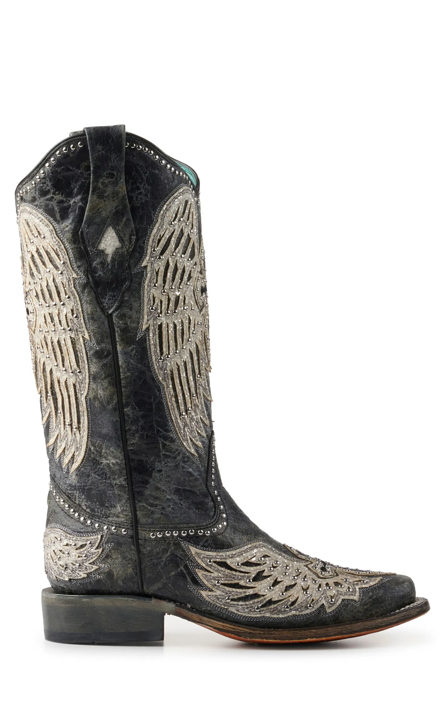 Corral Women's Distressed Black with Cross & Wings Square Toe Cowboy Boots