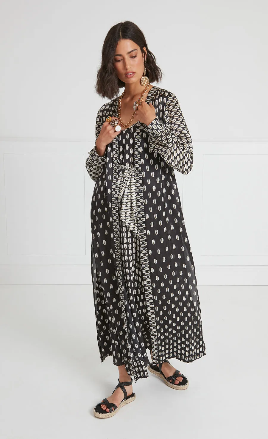 Cowrie Print Coat - Black