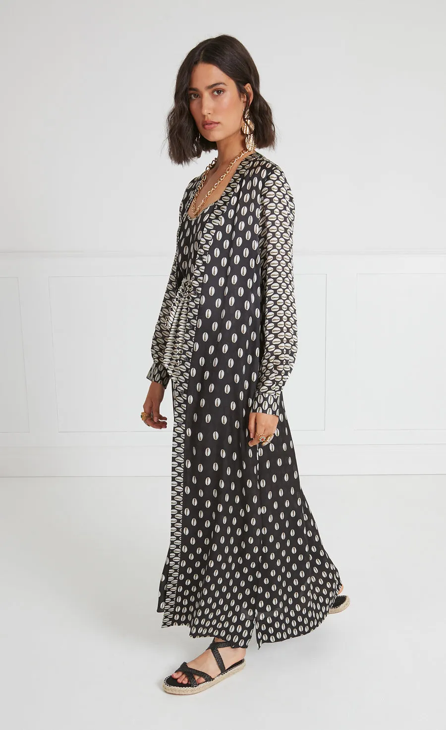 Cowrie Print Coat - Black