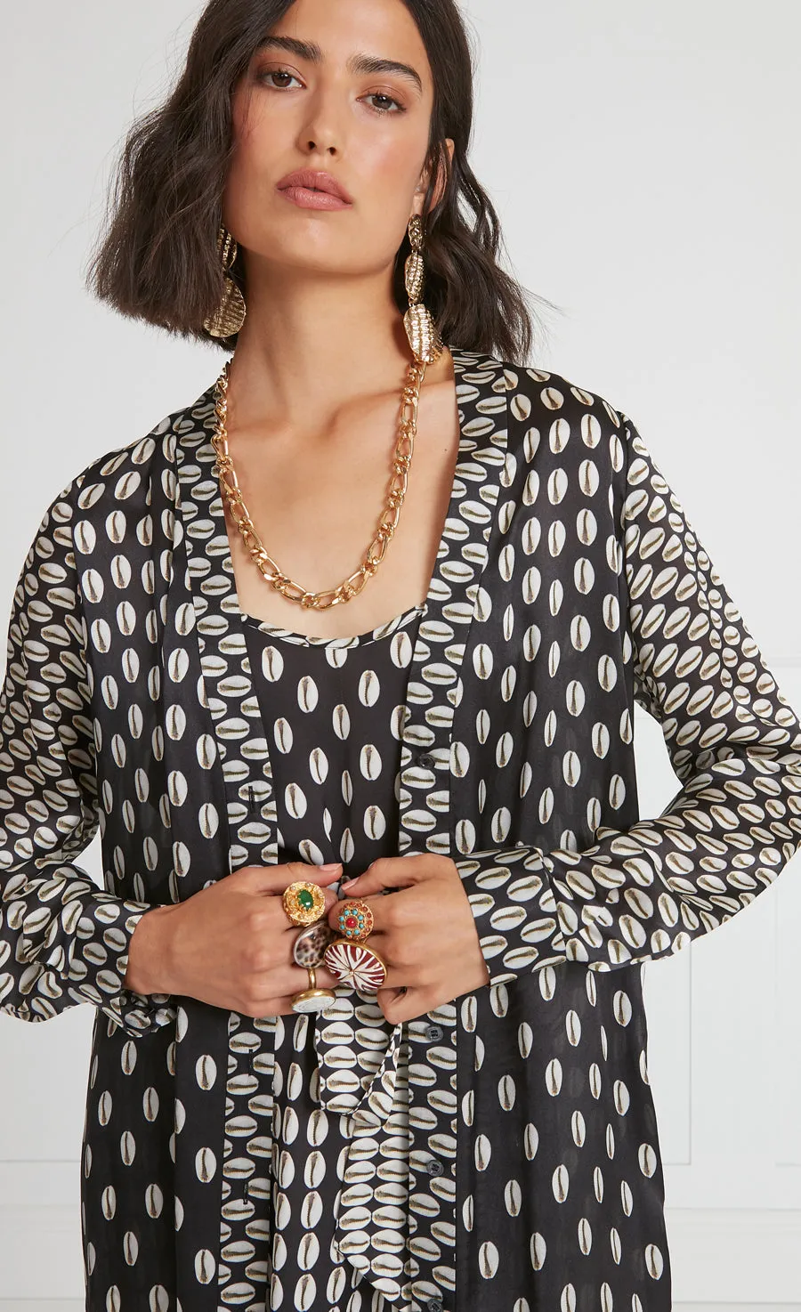 Cowrie Print Coat - Black