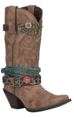 Crush by Durango Women's Brown Accessorized Snip Toe Cowboy Boot