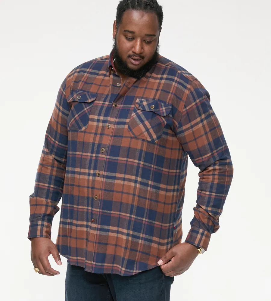 D555 Big Mens Long Sleeve Check Overshirt With Two Patch Pockets (SHERLOCK)