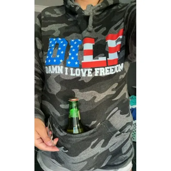 Damn I love freedom Hoodie with Koozie and Bottle opener