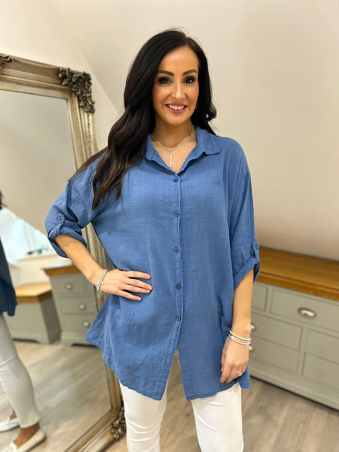 Denim Lightweight Button Sleeve Shirt Natasha