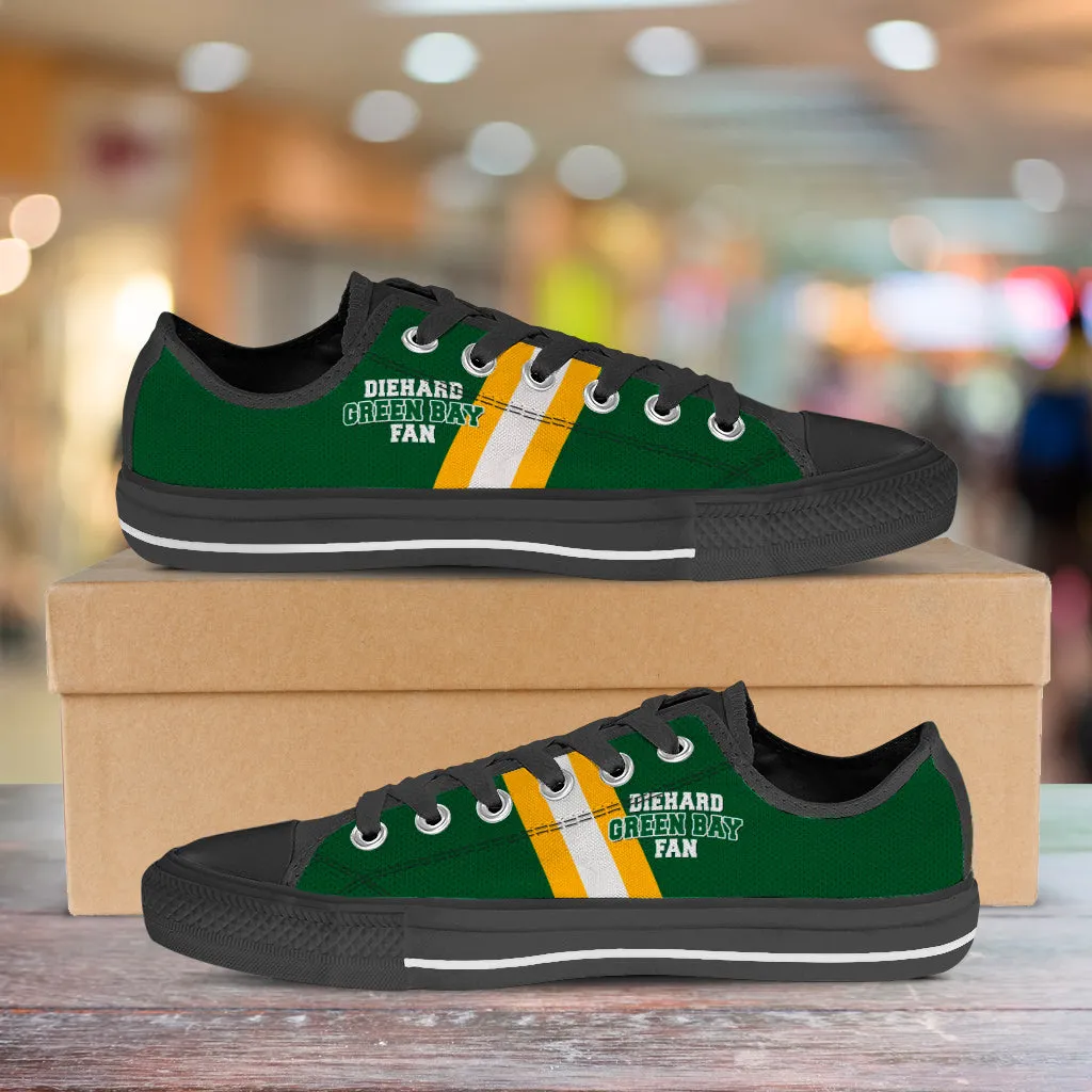 Diehard Green Bay Fan Sports Low Top Shoes Black