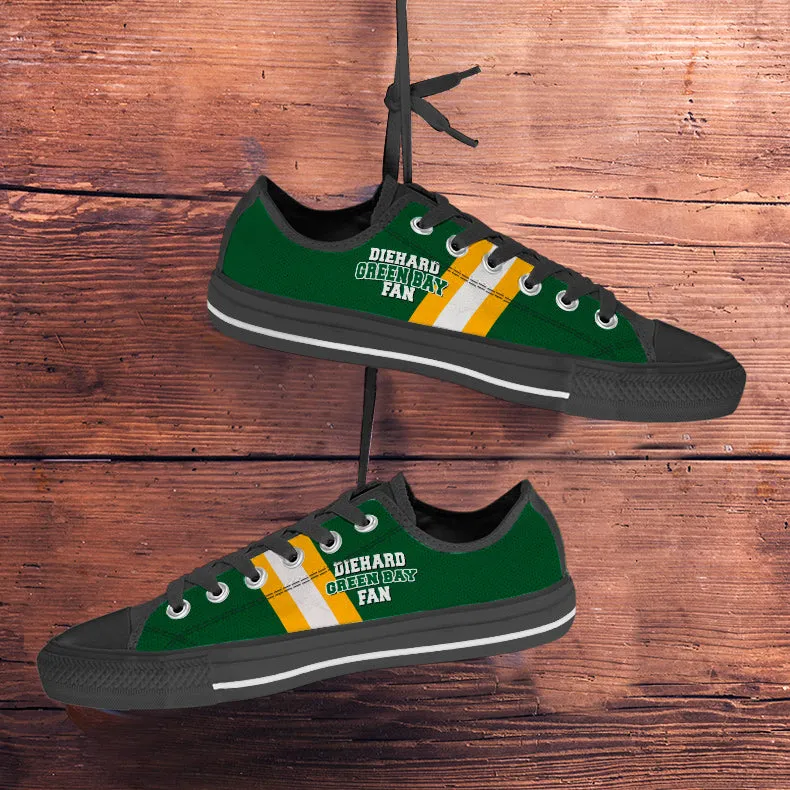 Diehard Green Bay Fan Sports Low Top Shoes Black