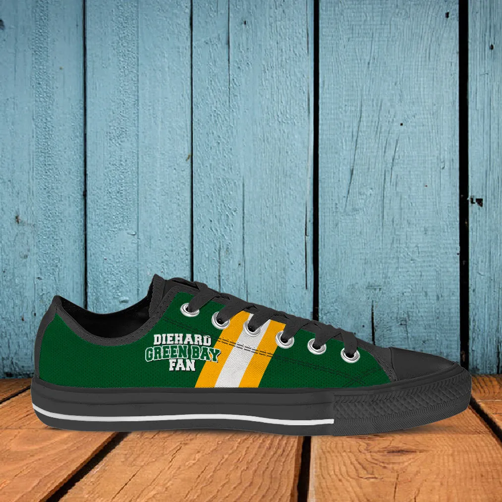 Diehard Green Bay Fan Sports Low Top Shoes Black