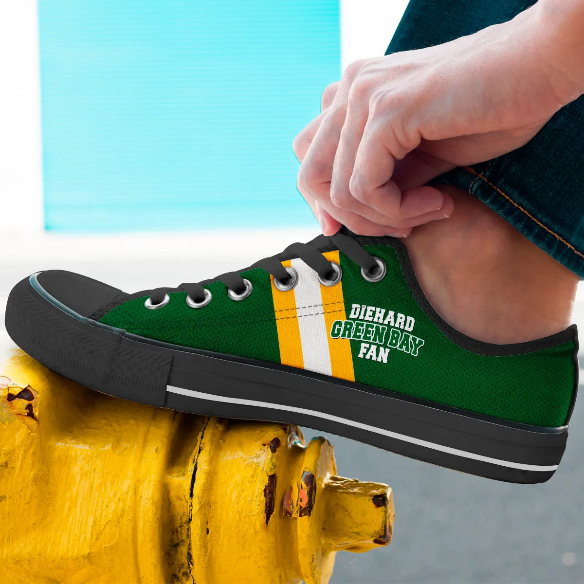 Diehard Green Bay Fan Sports Low Top Shoes Black