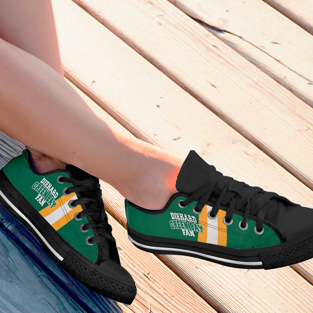 Diehard Green Bay Fan Sports Low Top Shoes Black