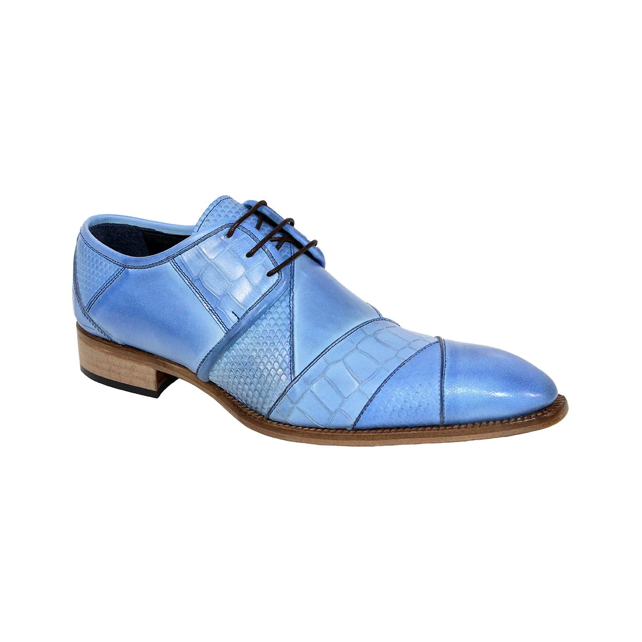 Duca Imperio Men's Shoes Light Blue Calf-Skin Leather/Calf Print Oxfords (D1112)