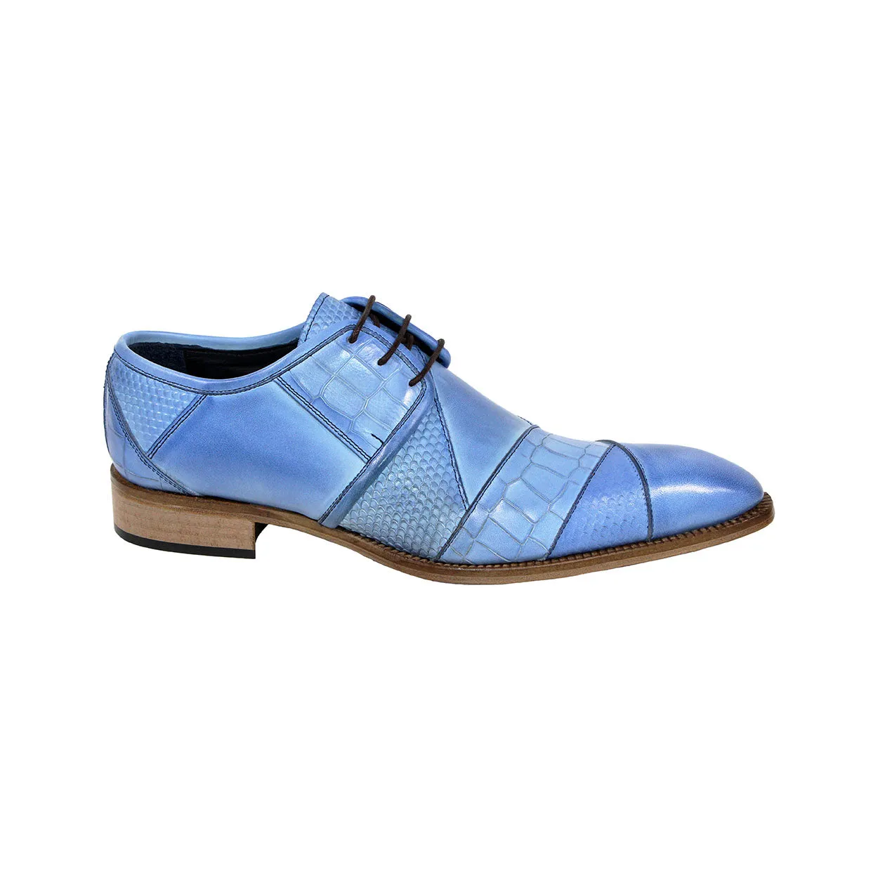 Duca Imperio Men's Shoes Light Blue Calf-Skin Leather/Calf Print Oxfords (D1112)