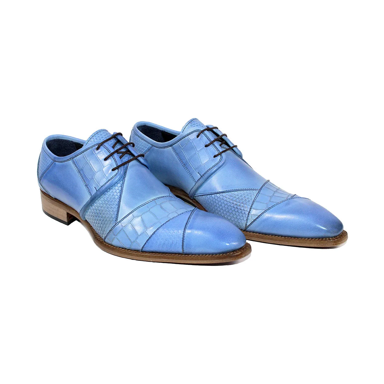 Duca Imperio Men's Shoes Light Blue Calf-Skin Leather/Calf Print Oxfords (D1112)